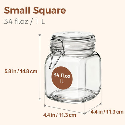 ComSaf Set of 3 Square Glass Jars with Airtight Lids (51 Oz) — Wire Clamp Canisters for Small-Batch Pickling, Kimchi, Bulk Dry Food, Wide Mouth Space Saving Kitchen Pantry Organization Jars
