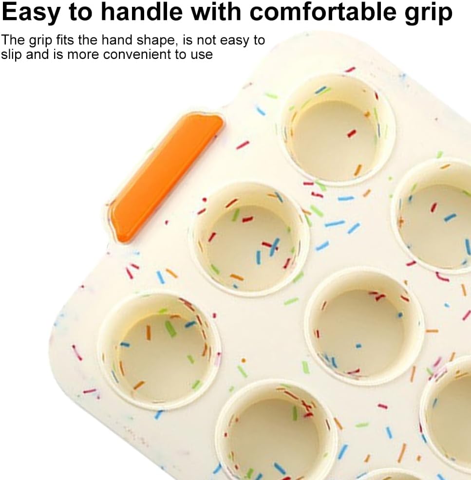 12 Cups Silicone Muffin Pan, Cupcake Pan with Handles, Non Stick Muffin Tray Cupcake Baking Pan for Oven, for Baking Cupcakes, Egg Bites, Oven and Dishwasher Safe(COLOR:as shown)