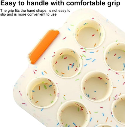 12 Cups Silicone Muffin Pan, Cupcake Pan with Handles, Non Stick Muffin Tray Cupcake Baking Pan for Oven, for Baking Cupcakes, Egg Bites, Oven and Dishwasher Safe(COLOR:as shown)