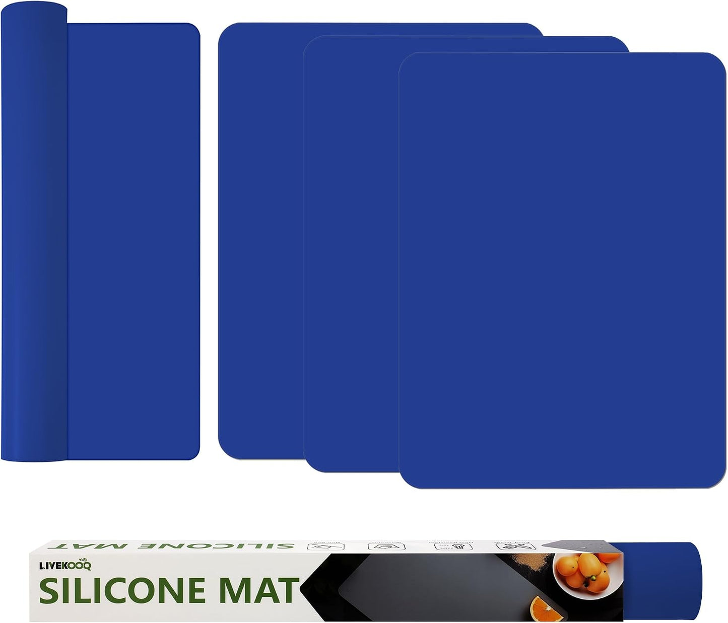 Silicone Mat for Kitchen Counter, Silicone Mat Trimable to Size (Black, 15.7×11.8inch-2pcs), BPA-Free Silicone Placemat, Heat-Resistant NonSlip Table Mat for Air Fryer, Countertop Protector Mat
