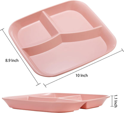 Nicunom 8 Pack Unbreakable Divided Plates, 10 Inch Portion Control Plates, Reusable 3-Compartment Dinner Plate For for Healthy Eating & Bariatric Diet, Microwave And Dishwasher Safe