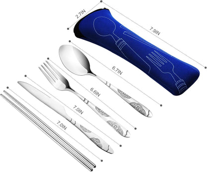 Portable Silverware Set with Case, Lengnoyp Travel Camping Utensils Set, Premium Stainless Steel Travel Cutlery Set