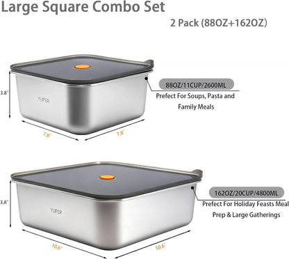 YUPER Stainless Steel Food Storage Containers, Large Meal Prep Container Sets with Lids, BPA Free, Leak Proof & Airtight, Microwave, Dishwasher, Fridge, Freezer & Oven Safe, 3 Pack (84+125+162OZ)