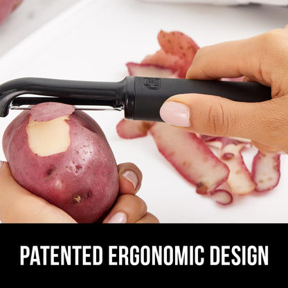 GORILLA GRIP® Patented BPA-Free Vegetable Peeler, Extra Sharp Swivel Stainless Steel Blades with Guard, Comfortable Soft Handle, Easily Peel Carrots or Fruit, Potato Eye Remover, Washer Safe, Black