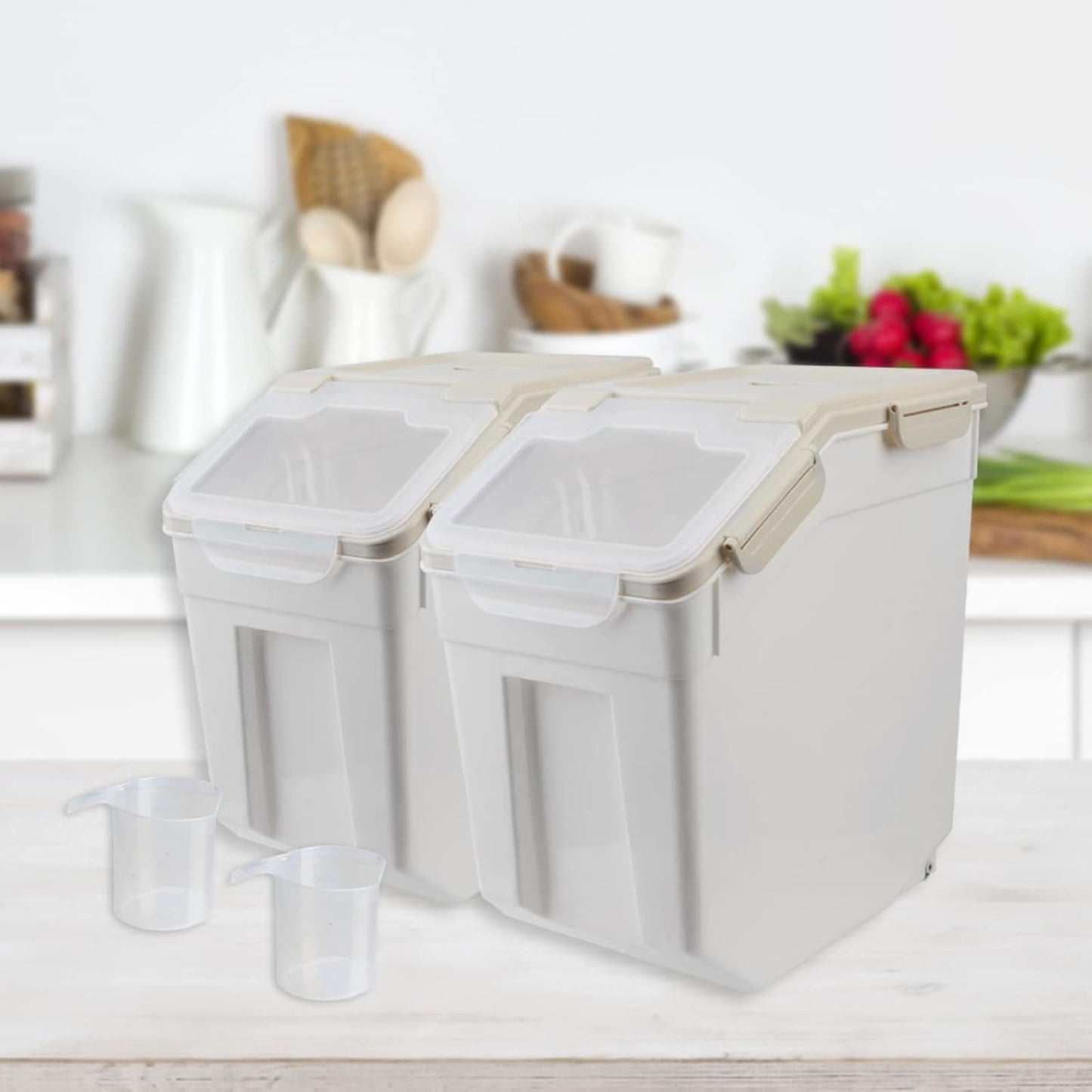 Large Flour Storage Container Bin 25lb, 2Pack Airtight Rice Storage Containers with Wheels Seal Locking Lid, BPA Free with Measuring Cup&Scoop for Flour, Rice, Grain(Green)