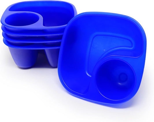 Rolling Sands Reusable Snack and Dip Bowls, 5 Pack, USA Made, Dishwasher and Microwave Safe Personal Size Plastic Divider Bowls, BPA-Free, Two Compartments to Hold Dips, Snacks and Treats
