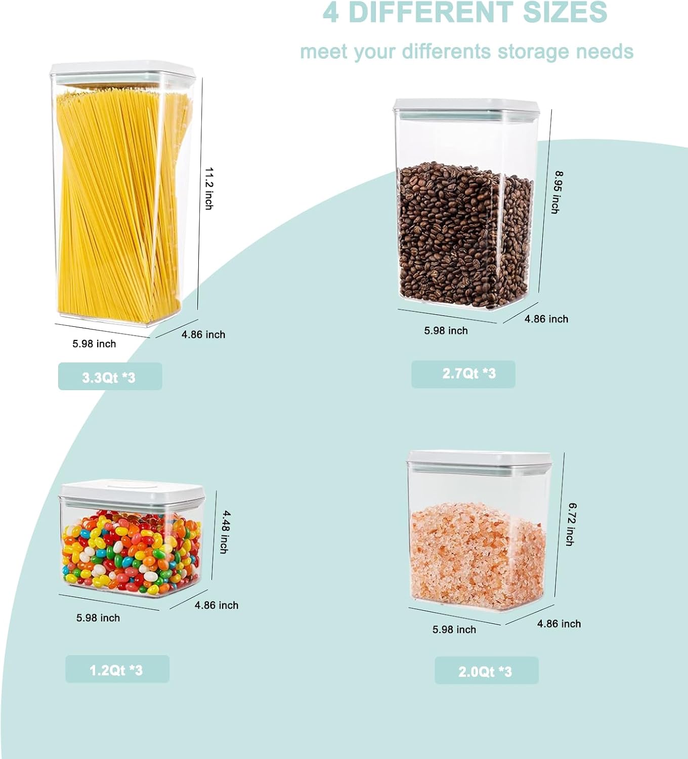 Pop Containers with Lids - Stackable Airtight Food Storage, Kitchen Pantry Storage Containers for Snacks Candy Salt Herbs Spices BPA-Free (3300ML / 3.48QT / 112OZ *3)
