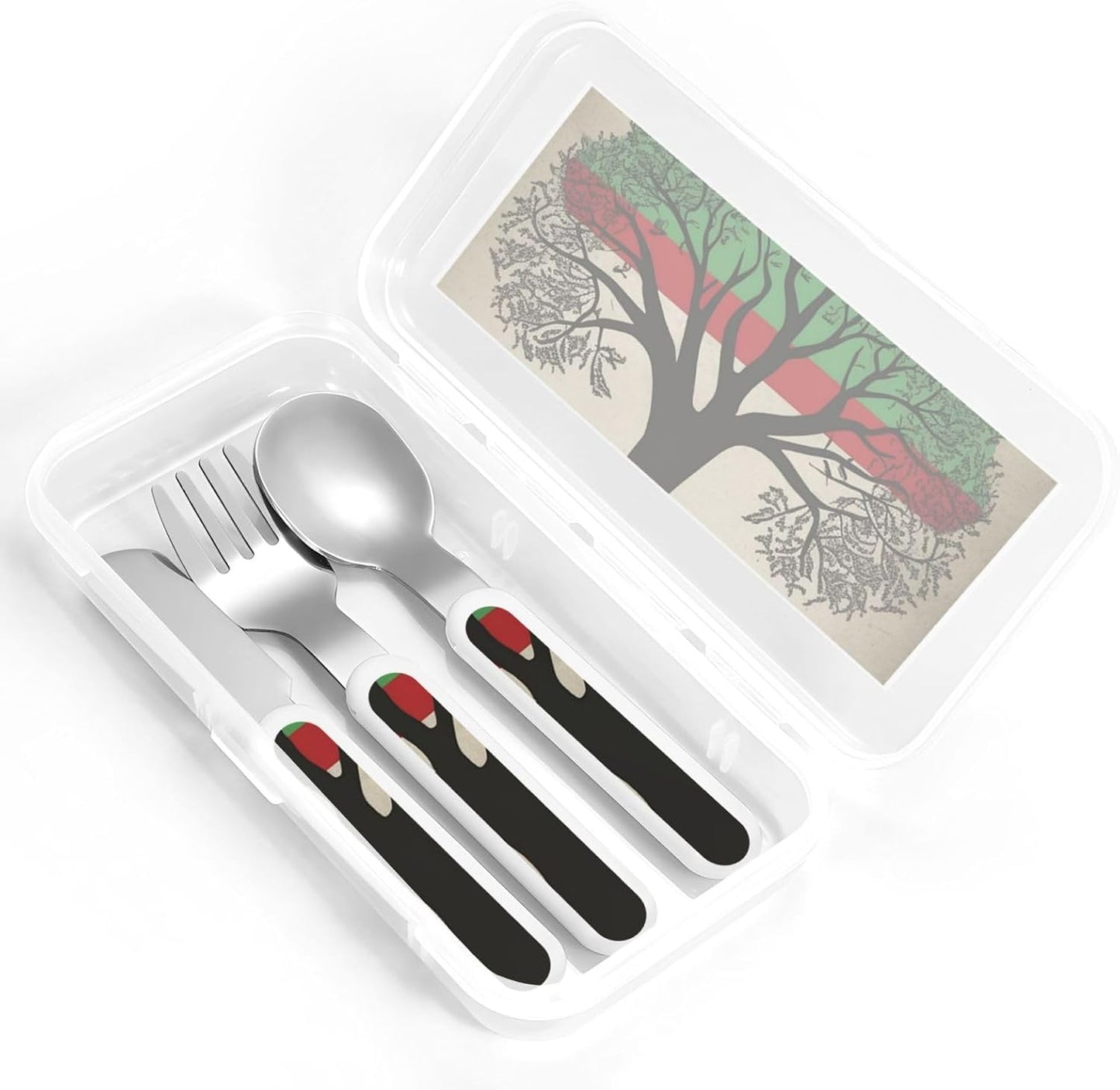 Stainless Steel Kids Silverware Set, Tree Palestinian Flag Utensil Set Reusable Children Safe Knife Spoon Fork Set With Storage Case Dishwasher Safe For Lunch, Travel Outdoors