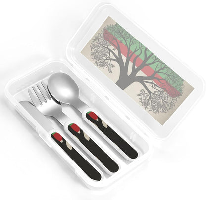 Stainless Steel Kids Silverware Set, Tree Palestinian Flag Utensil Set Reusable Children Safe Knife Spoon Fork Set With Storage Case Dishwasher Safe For Lunch, Travel Outdoors