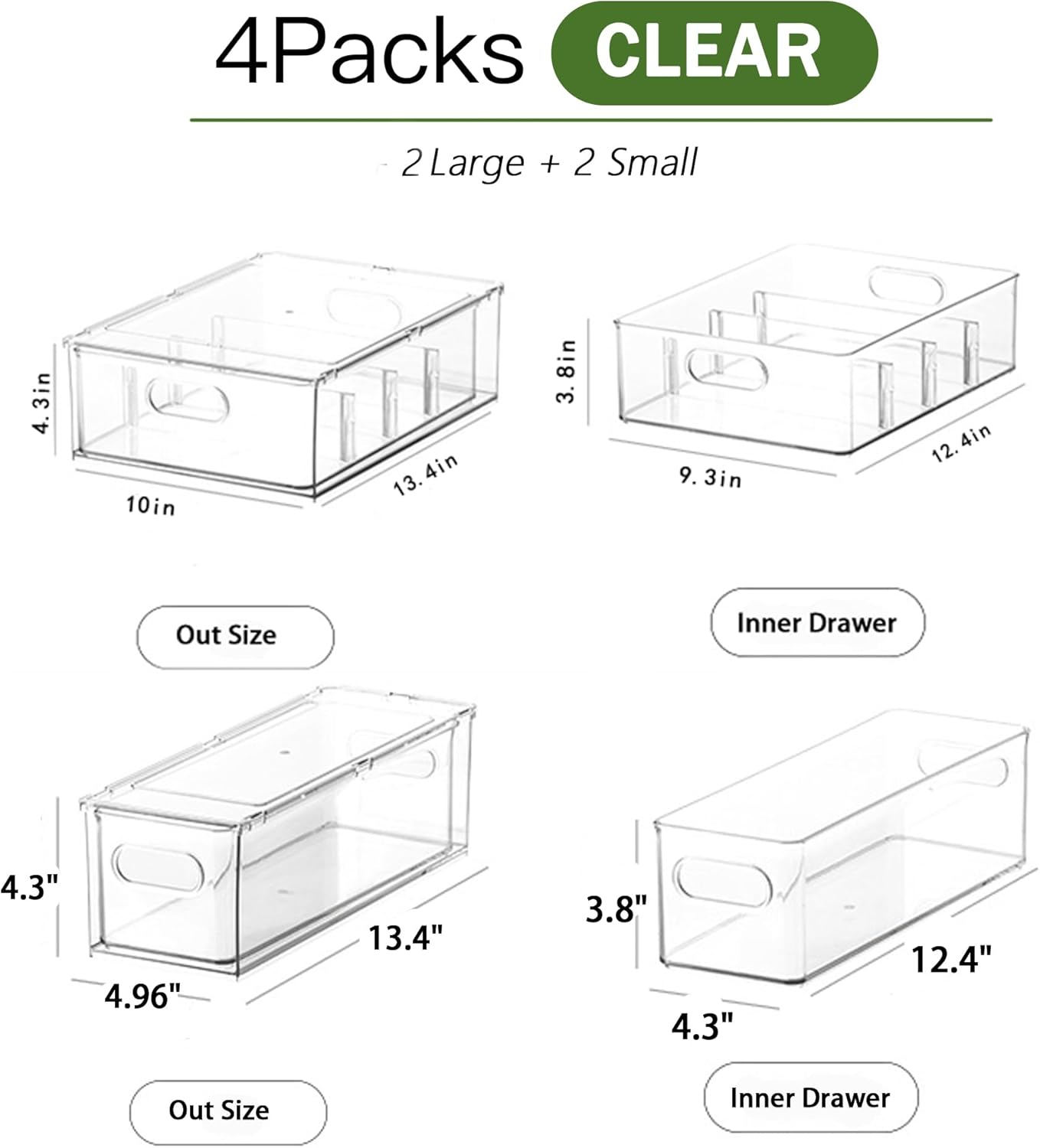 bealy 2 Pack Refrigerator Organizers and Storage, Stackable Clear Pull out Drawer Organizer Bins, BPA-Free Fridge Organizer and Storage for Fruit, Produce, Drink, Snack and Food Storage Containers
