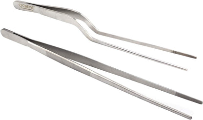 O'Creme Culinary Stainless Steel Tweezer Tongs Set of 2 - One 10 Inch Straight and One 8 Inch Offset Gold Color