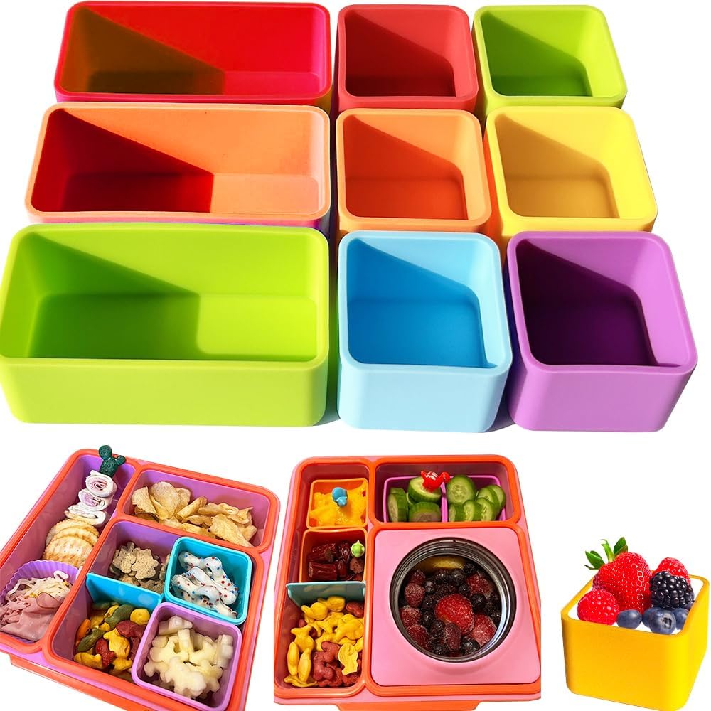 IELEK Silicone Bento Lunch Box Dividers Reusable Bento Box Containers Bundle Accessories- Non-Toxic, BPA Free, Dishwasher Safe