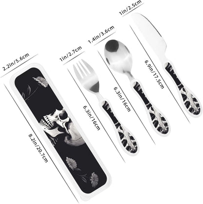 3-Piece Kids Silverware Set With Storage Case, Stainless Steel Reusable Children Safe Knife Spoon Fork Set Butterfly On Beautiful Flower Children Flatware Set For Kids Lunch Box