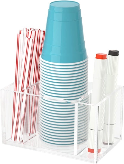 Double Cup Holder with Marker Slot, Party Cup Dispenser Acrylic Cup Organizer Mark Your Cup and Drink Up Caddy Modern Bar Counter Decor, Clear