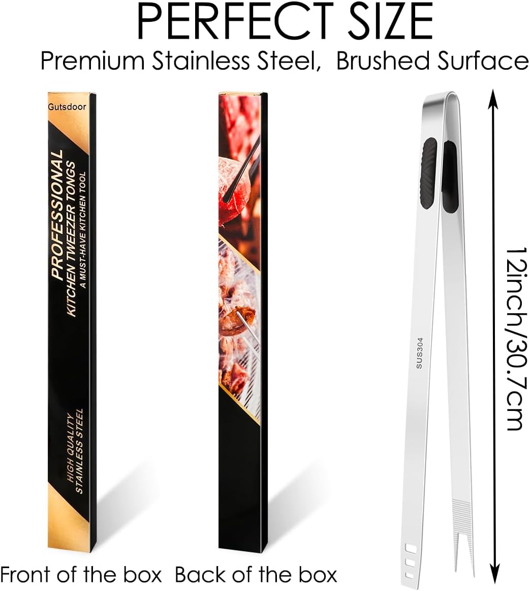 Gutsdoor 8 Inch Plating Tweezers Stainless Steel Precision Culinary Tweezer Silver Kitchen Straight Tweezers Tongs