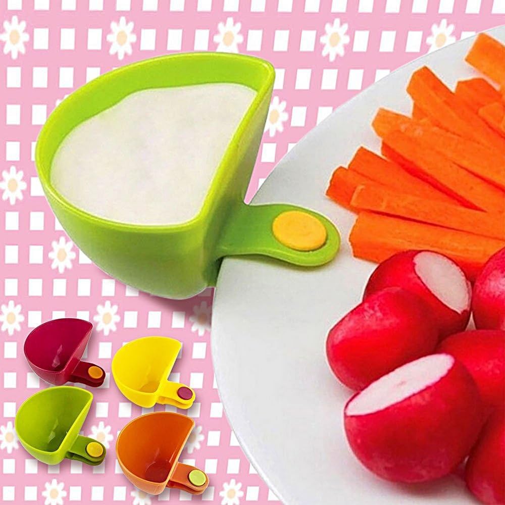Guyuyii 8-Pack Dip Clips for Plates Sets | Colorful Unbreakable Plastic Appetizer Platter Bowls | Party Snacking Tray for Salsa, Guacamole, Veggies & Hummus | Dishwasher Safe for Movie Nights & BBQ