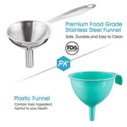 2pcs Canning Funnels for Filling Mason Jars with Strainer, Food Grade Stainless Steel Funnels for Kitchen Use, Metal Wide Mouth Funnel for Mason Jar