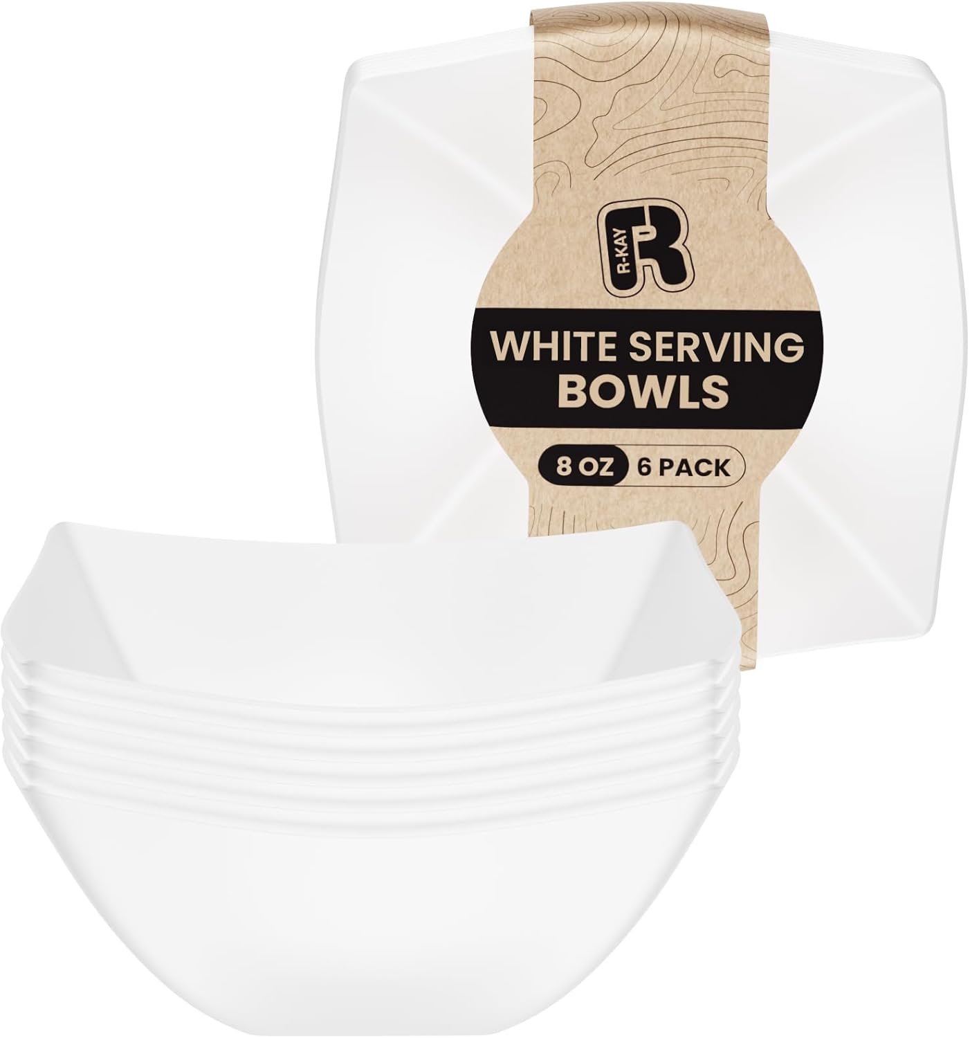 R-kay 6 Pack Square Plastic Serving Bowls - Clear Plastic bowls 16 Oz - Disposable Serving Bowls Heavy Duty For Weddings Catering And Birthday parties