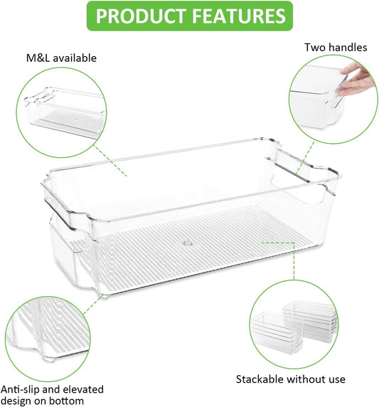 SIMPLYKLEEN Fridge Organizer Bins Set of 8, Refrigerator Organizing Bins with Two Sizes, Home Kitchen Pantry Organizers and Storage Containers, Stackable Clear Plastic Storage Bin