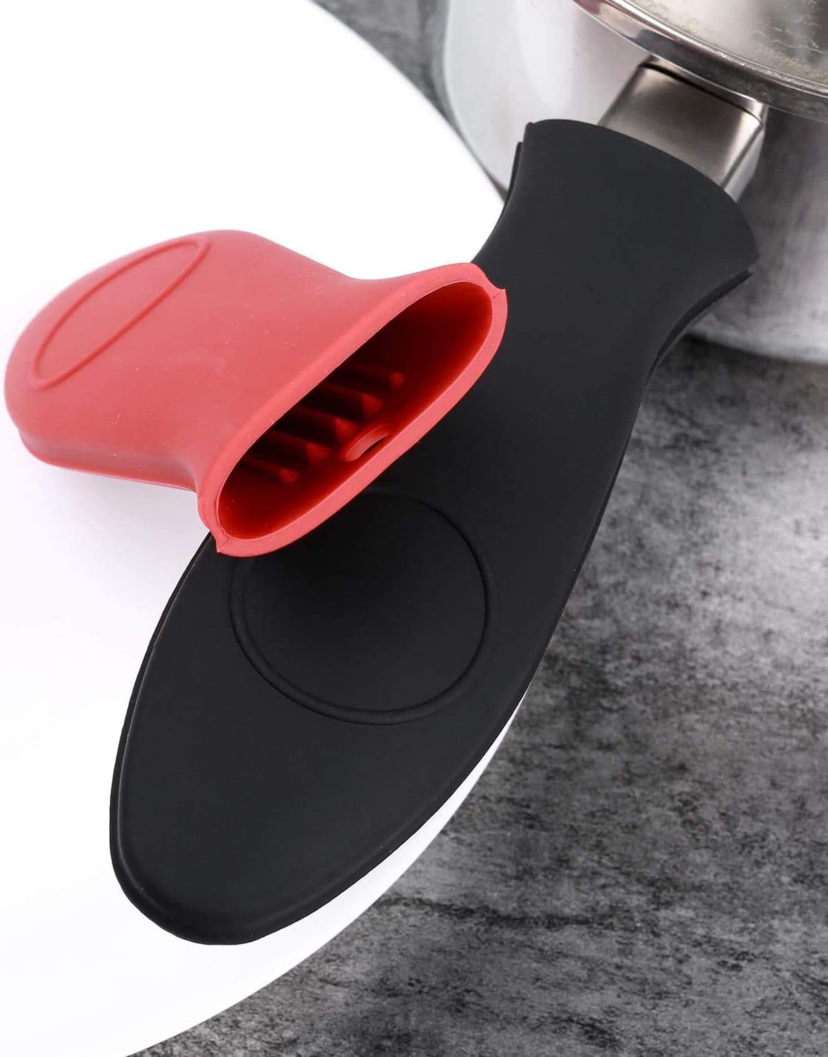 4 Packs Silicone Hot Handle Holder Kitchen Heat Resistant Fry Pan Milk Pot Sleeve Grip Handle Cover Potholder for Cast Iron Skillets Griddles Metal & Aluminum Cookware – Black & Red