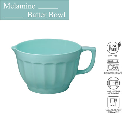 UP 4.3 Quart Latte Style Melamine Batter Bowl with Pour Spout and Handle, Professional Mixing Bowl with Non-Slip Base, Ideal for Pancake and Cake Batter, 11.5 x 8.75 Inch, Mint Blue
