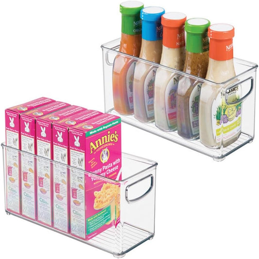 iDesign Plastic Stackable Pantry Bin, Set of 2, Clear | Storage Bin with Handles, For Cabinets or Fridge