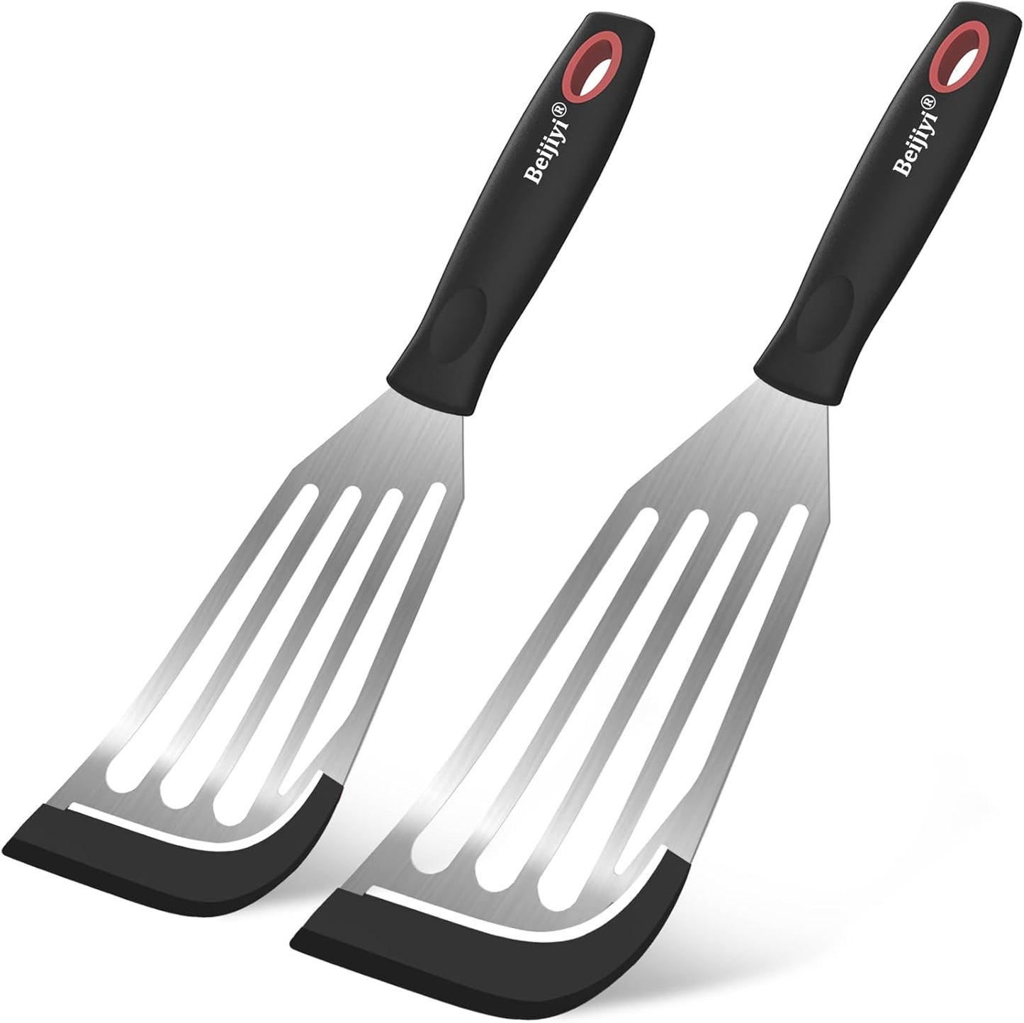 Beijiyi 2-Piece Silicone Fish Spatula for Nonstick Cookware, Heat Resistant | BPA Free, Flexible & Thin Edge, Scratch-Free, Slotted Turner, Kitchen Use, Cooking Flipper for Egg, Pancake, Dishwasher Safe