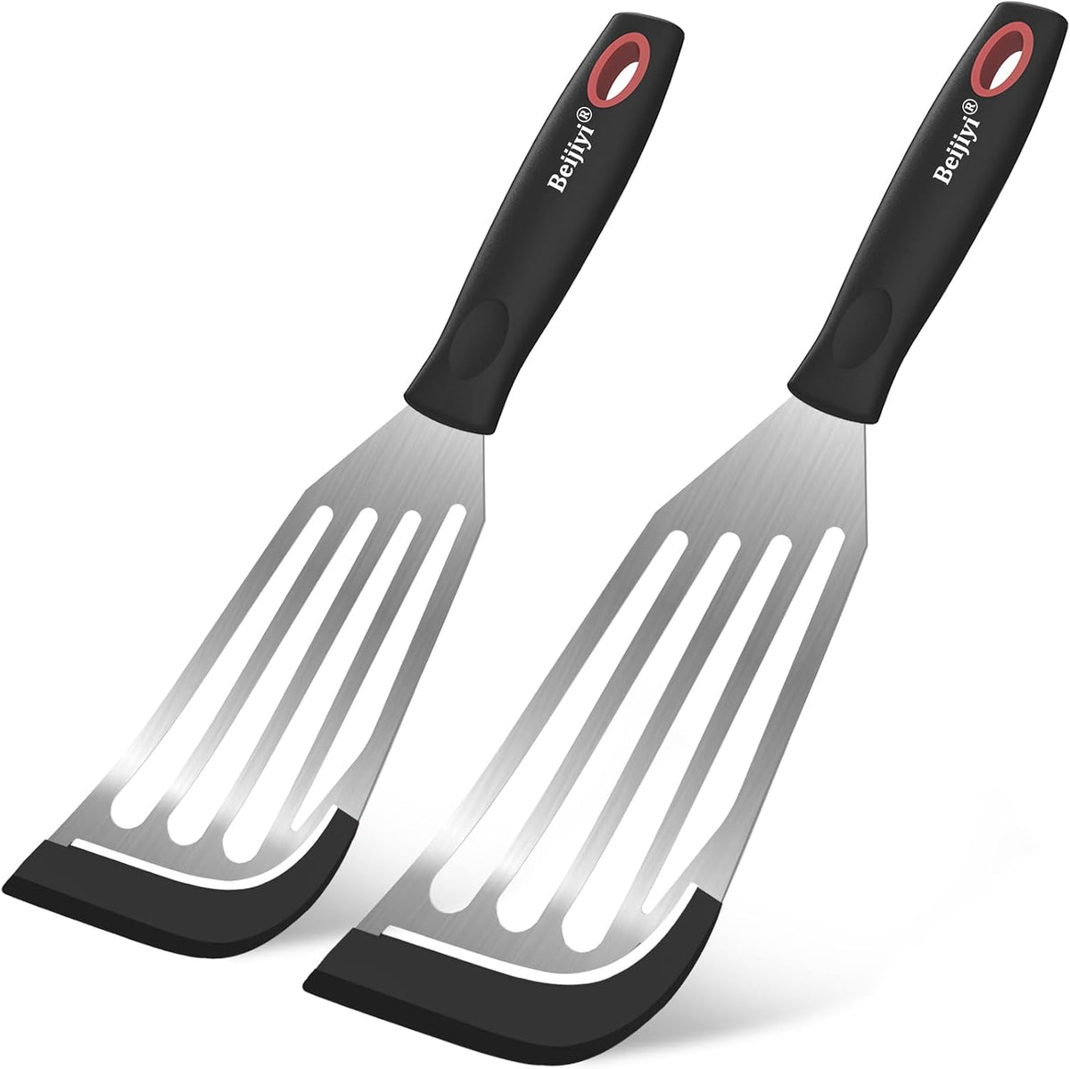 Beijiyi 2-Piece Silicone Fish Spatula for Nonstick Cookware, Heat Resistant | BPA Free, Flexible & Thin Edge, Scratch-Free, Slotted Turner, Kitchen Use, Cooking Flipper for Egg, Pancake, Dishwasher Safe