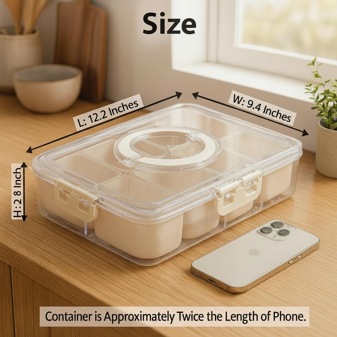 [Dishwasher Safe] Snackle Box, Travel Snack Box, Snacklebox, Snack Tackle Box for Adults, Divided Serving Tray with Lid, Charcuterie Board Travel and More (8 Compartments)