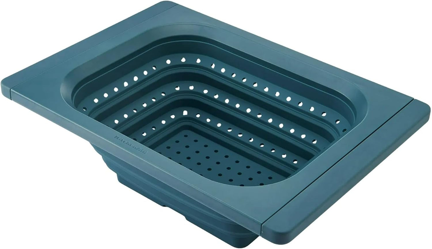 Collapsible Over the Sink Colander and Strainer for Kitchen, Agave, Expandable Handles, Dishwasher Safe, Non-Slip, Space-Saving Design