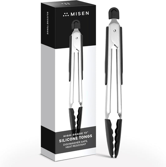 Misen Kitchen Tongs - Dishwasher Safe, Heavy Duty - Precision Stainless Steel Grilling Tool - Heat Resistant - Perfect for Serving and Air Frying - 13 Inch | Gray