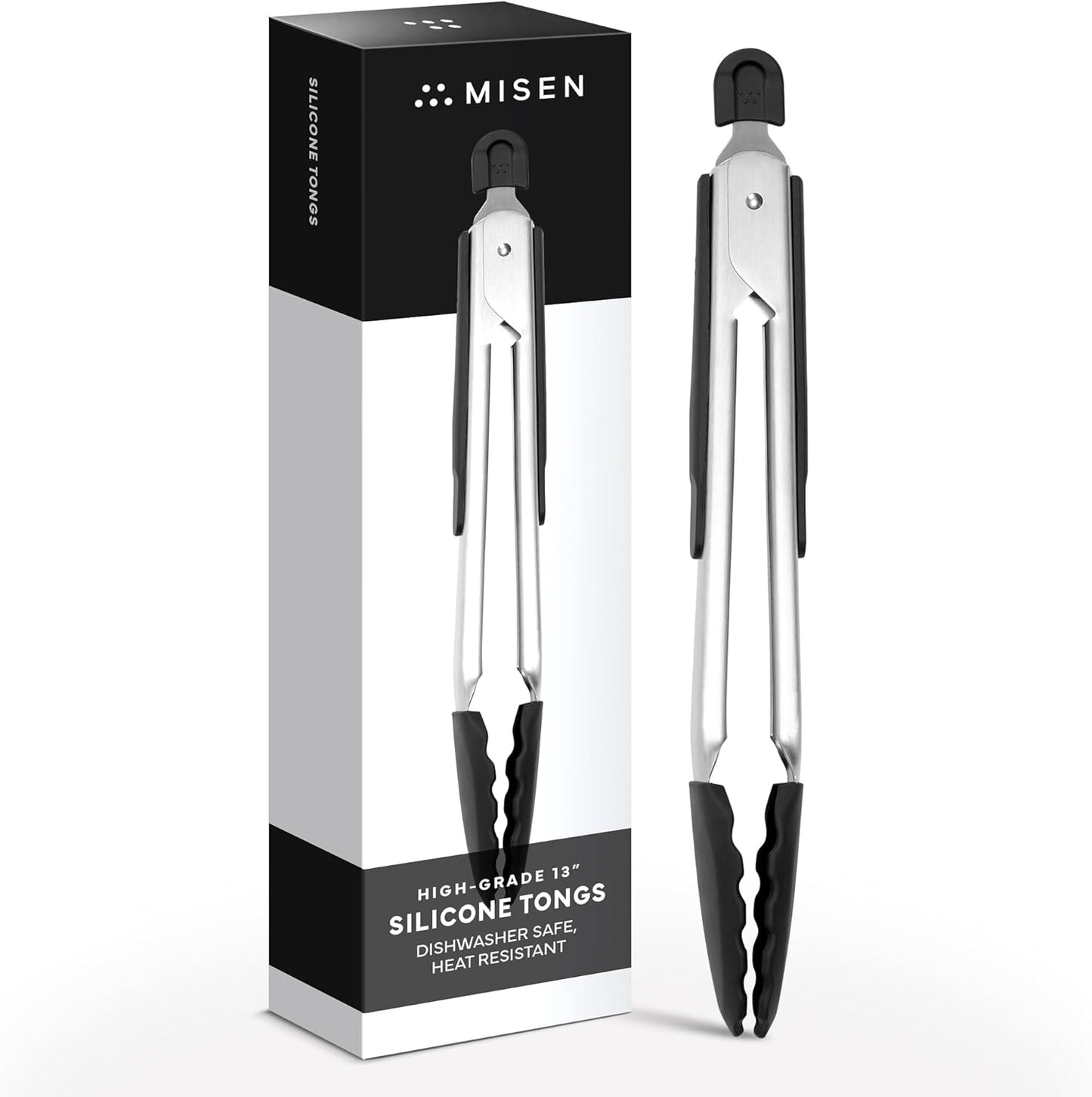 Misen Kitchen Tongs - Dishwasher Safe, Heavy Duty - Precision Stainless Steel Grilling Tool - Heat Resistant - Perfect for Serving and Air Frying - 13 Inch | Gray