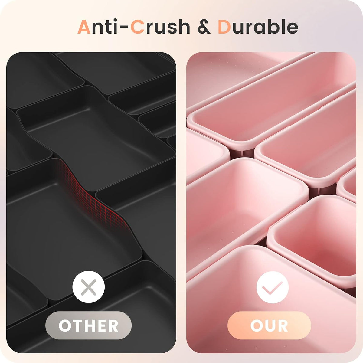 A-LuGei 【Military Grade】 Drawer Organizer,【𝟱𝗦𝗶𝘇𝗲】 Makeup organizer,【Holds 177 Items】 Bathroom Organizers and Storage,Organization and Storage,Desk Drawer Organizer for Vanity【Clear】