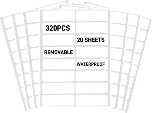 Removable Waterproof Labels for Bottles -320PCS 0.62 x 2.35 inch Organizing Name Labels for Food Containers Blank Nametags for Jars File Folders Small Storage Bin. Only Handwrite