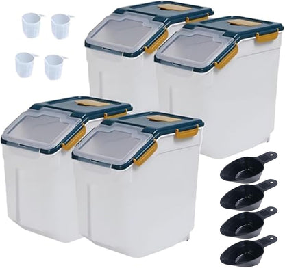 Large Flour Storage Container Bin 25lb, 2Pack Airtight Rice Storage Containers with Wheels Seal Locking Lid, BPA Free with Measuring Cup&Scoop for Flour, Rice, Grain(Blue)