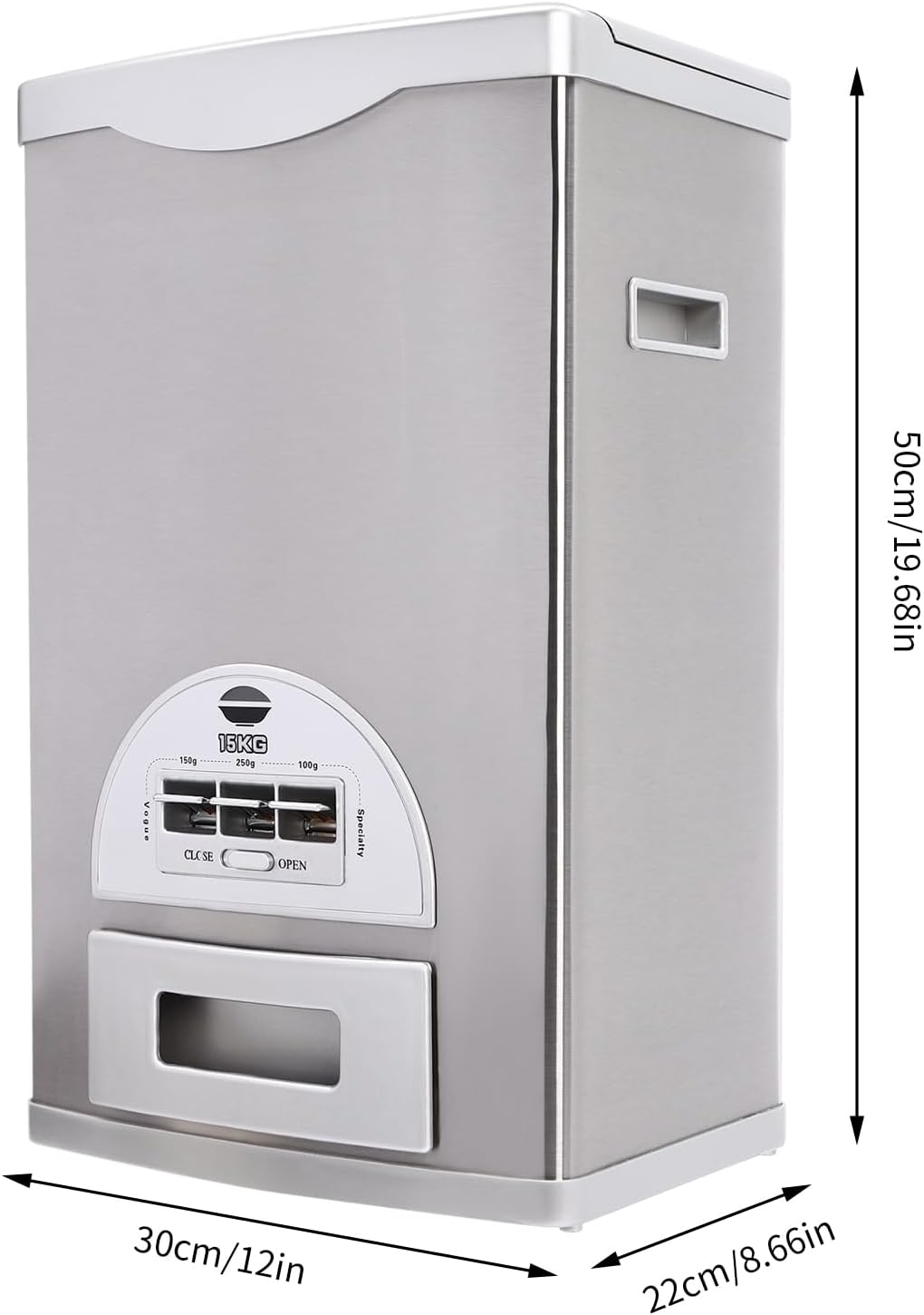 Xuthusman Grain Container, Rice Dispenser Machine Automatic Large Capacity Food Storage Tank Stainless Tank 15kg/33lbs