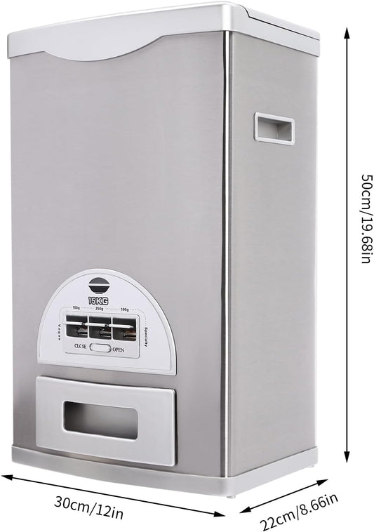 Xuthusman Grain Container, Rice Dispenser Machine Automatic Large Capacity Food Storage Tank Stainless Tank 15kg/33lbs