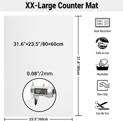 Ewen 25.6x17.7in Large Silicone Kitchen Counter Mat, 2mm Thick Heat Resistant Countertop Protector, Baking Silicone Mat under Air Fryer Toaster Oven Microwave Coffee Maker Cutting Board Drill Black