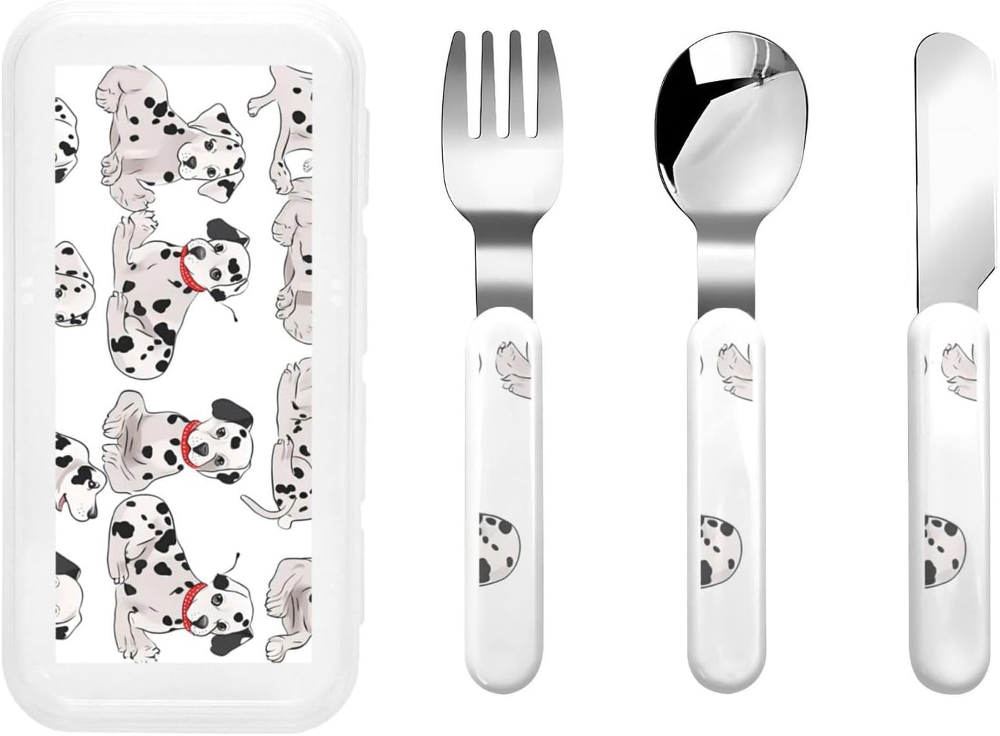 Stainless Steel Kids Silverware Set, Cute Dalmatian Utensil Set Reusable Children Safe Knife Spoon Fork Set With Storage Case Dishwasher Safe For Lunch, Travel Outdoors