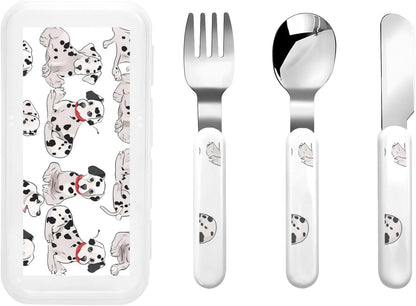 Stainless Steel Kids Silverware Set, Cute Dalmatian Utensil Set Reusable Children Safe Knife Spoon Fork Set With Storage Case Dishwasher Safe For Lunch, Travel Outdoors