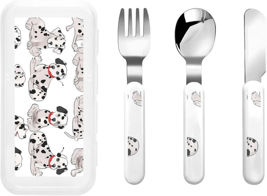 Stainless Steel Kids Silverware Set, Cute Dalmatian Utensil Set Reusable Children Safe Knife Spoon Fork Set With Storage Case Dishwasher Safe For Lunch, Travel Outdoors