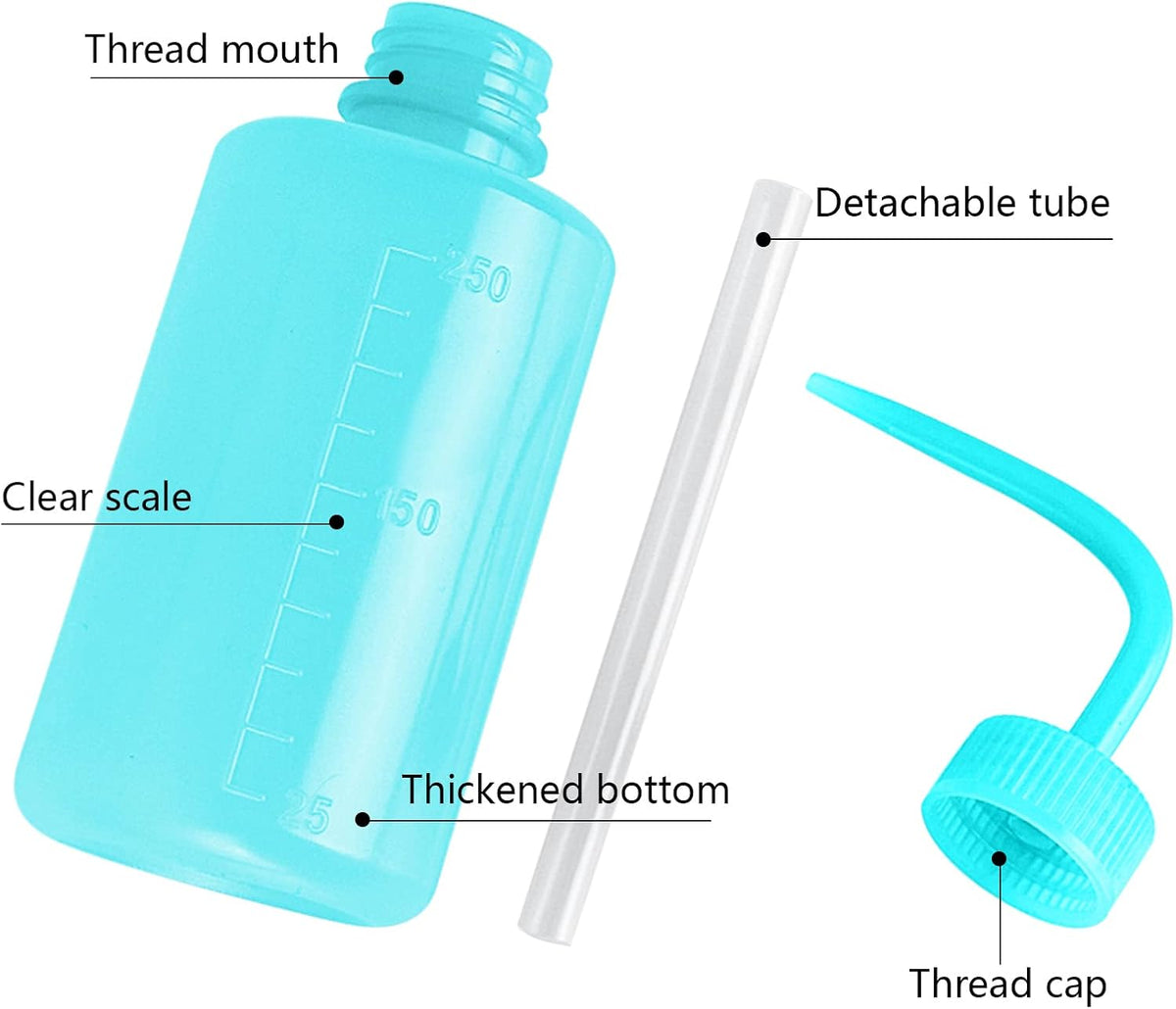 Wash Bottle 2pcs 250ml/8oz Safety Watering Tools, Economy Plastic Squeeze Washing Cleaning With Narrow Mouth Scale Labels for Medical Succulent Irrigation Plant (Black)