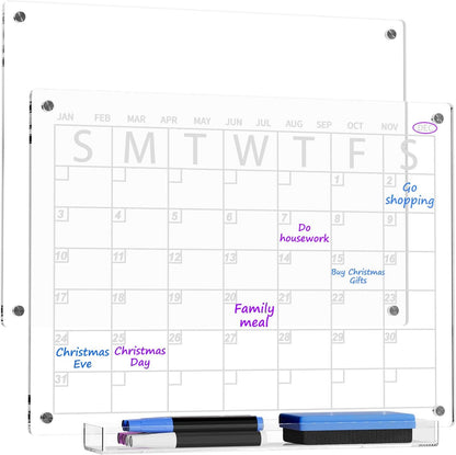AITEE All-in-One Magnetic Dry Erase Board for Fridge, 2-Pack Acrylic Calendar & Memo Set with 6 Markers (3 Colors), Eraser, Holder, Reusable 16x12 Inch Planner