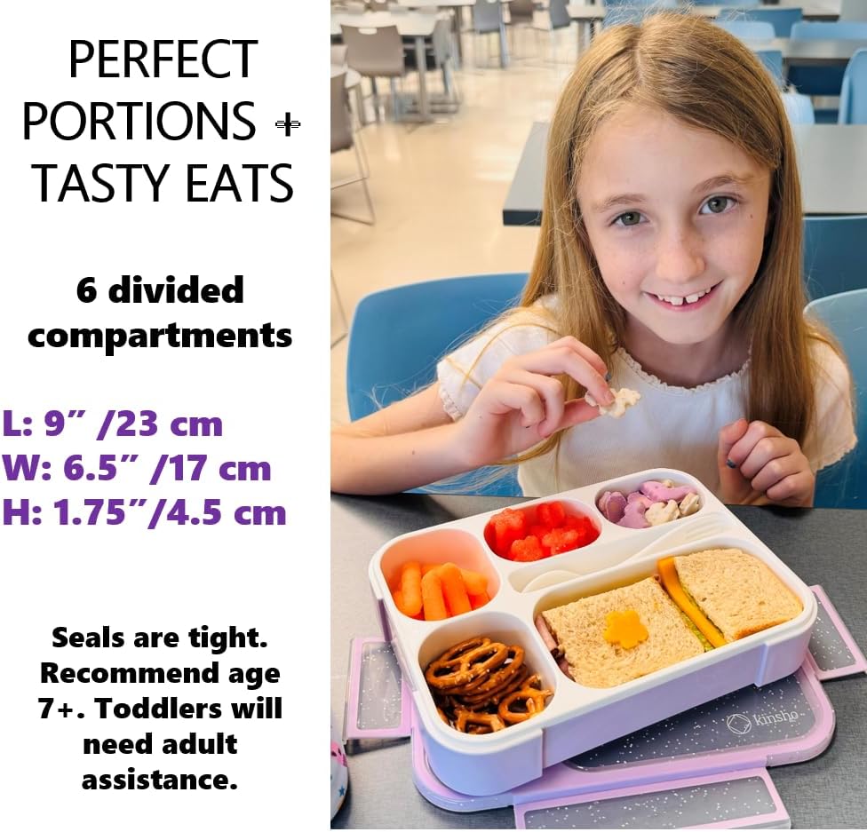 kinsho Bento Lunch-Box Set for Kids includes Snack Container | 6 and 3 Compartment Boxes Leakproof School Bentos, Meal Portion Control Containers, Boys Girls Adults, Navy Blue Large + MINI 2 Pack Set