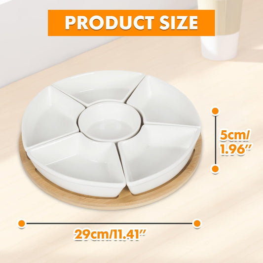 Snackle Box Taco Bar Serving Set for a Party - Divided Lazy Susan Serving Tray - Taco Tuesday Kit - Chip and Dip Serving Set for Party - PET Rotating Appetizer Serving Tray (12"x3.9")