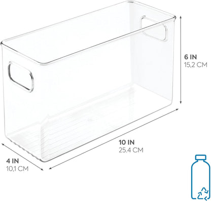 iDesign Slim Clear Plastic Storage Bin, Tall Narrow Organizer for Kitchen, Fridge, or Pantry, 4-Pack