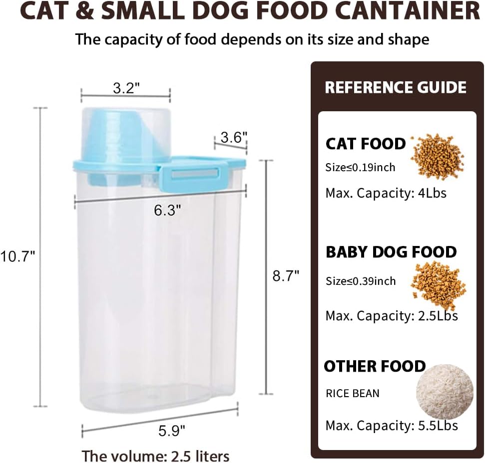 Pet Food Storage Container with Measuring Cup, Pour Spout and Seal Buckles Food Dispenser for Dogs Cats (Purple)