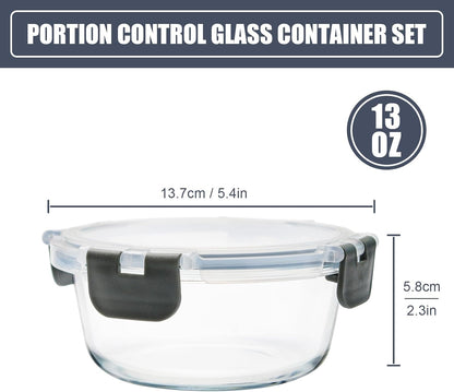 6Pack 22oz Glass Meal Prep Containers, Glass Food Storage Containers Sets with Snap Leak Proof Lids for Microwave, Oven, Freezer and Dishwasher Safe (Grey, 22oz)