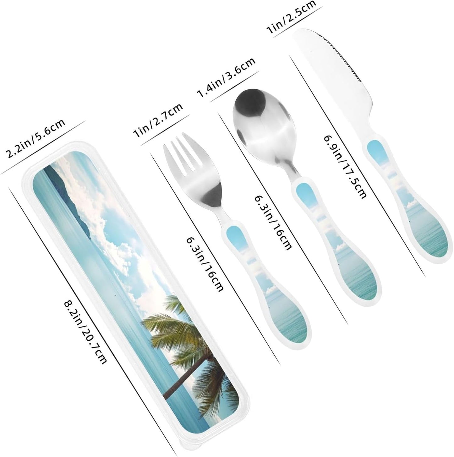 3-Piece Kids Silverware Set With Storage Case, Stainless Steel Reusable Children Safe Knife Spoon Fork Set Beach House Children Flatware Set For Kids Lunch Box