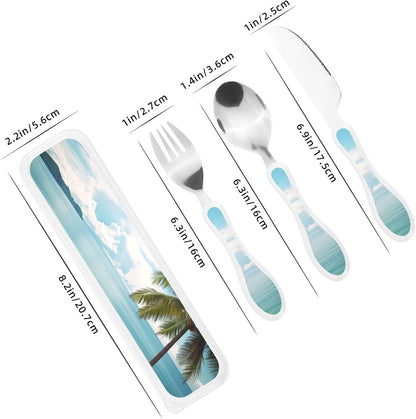 3-Piece Kids Silverware Set With Storage Case, Stainless Steel Reusable Children Safe Knife Spoon Fork Set Beach House Children Flatware Set For Kids Lunch Box
